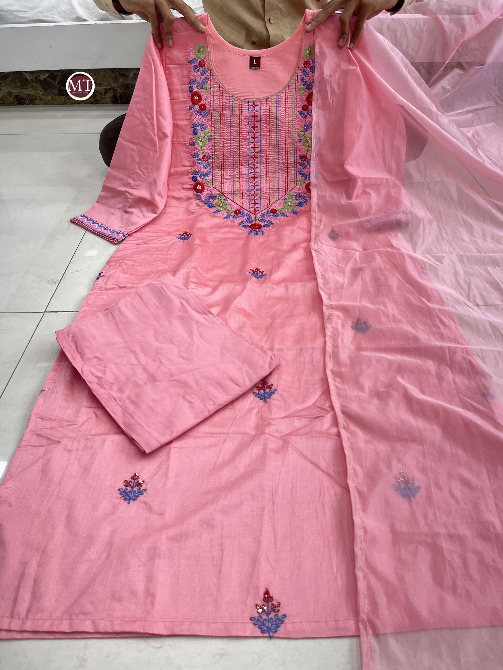 MT Chanderi Silk Embroidery Kurti With Bottom Dupatta Wholesalers In Delhi
